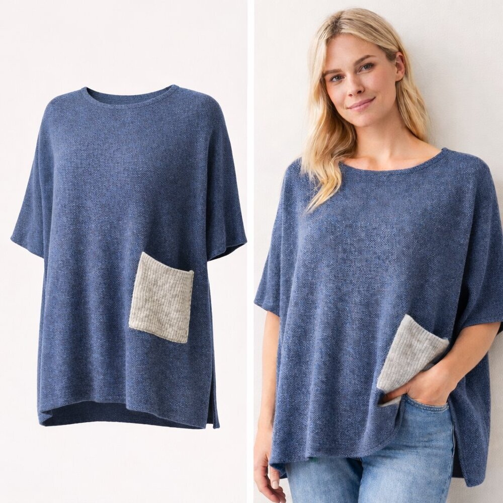 Forte Cashmere Blue Oversized Pocket Sweater | 100% Cashmere | L/XL
